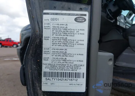 2001 Land Rover Discovery Series Ii из США, поврежденный, VIN SALTY15421A718712